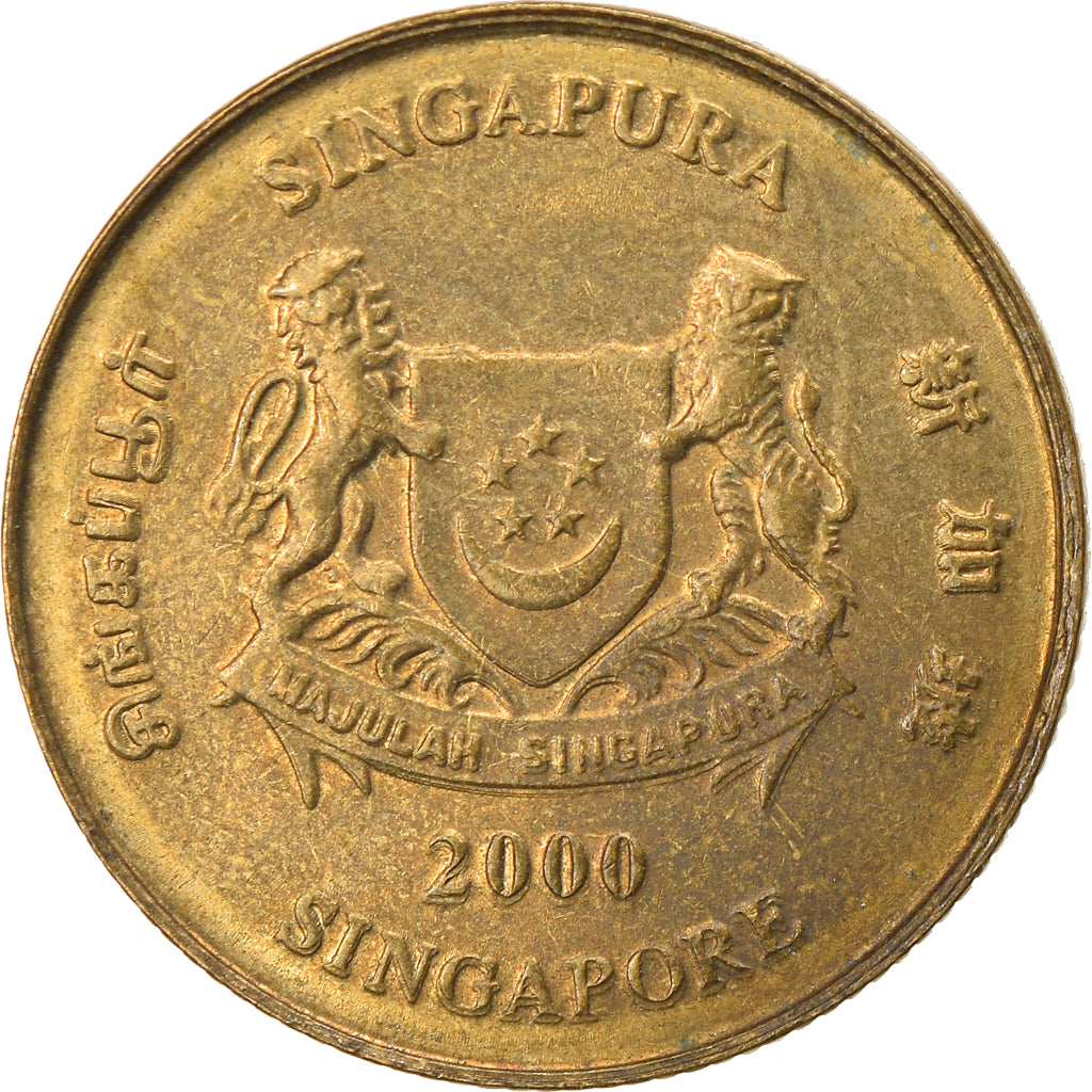 Coin, Singapore, 5 Cents, 2000, Singapore Mint, EF(40-45), Aluminum-Bronze