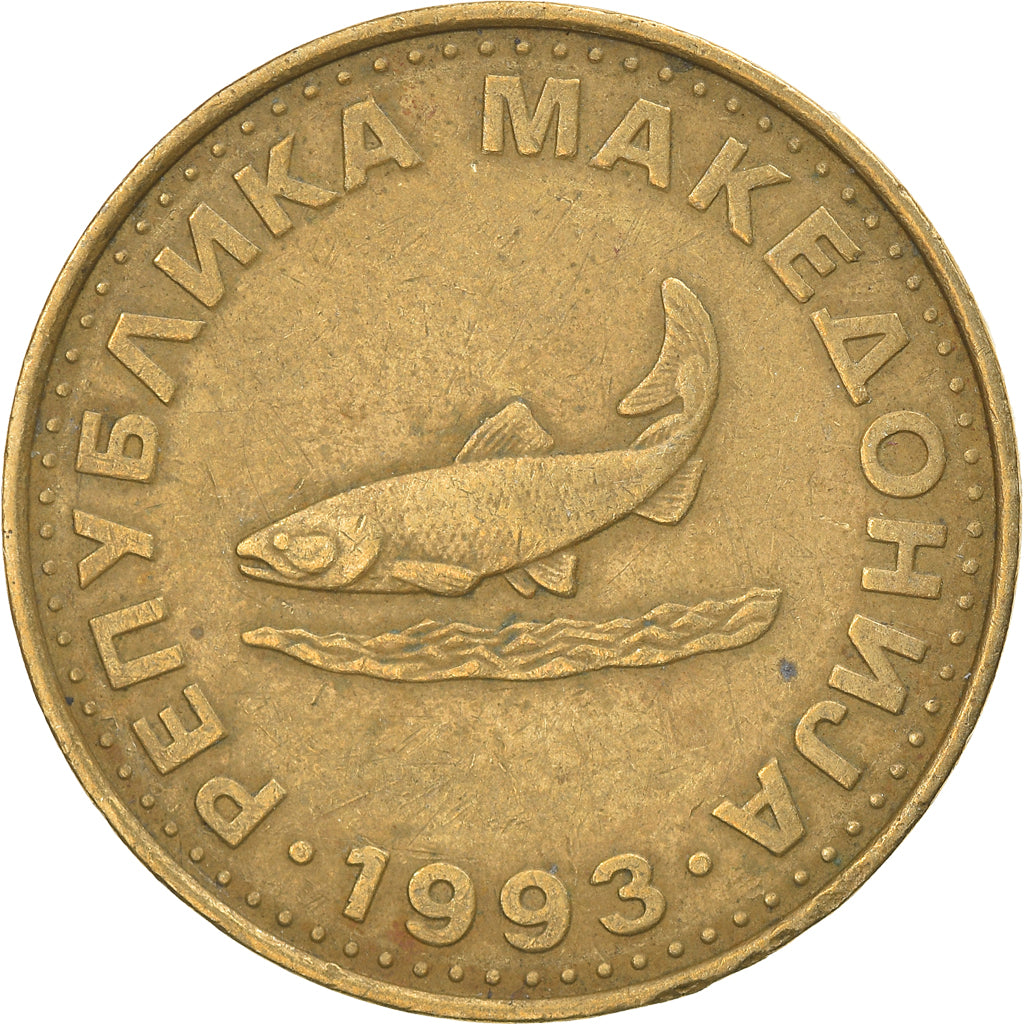 Coin, Macedonia, 2 Denari, 1993, EF(40-45), Brass, KM:3