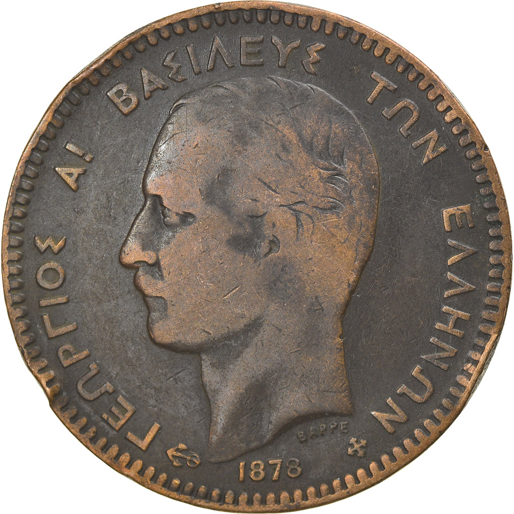Coin, Greece, George I, 10 Lepta, 1878, VF(30-35), Copper, KM:55