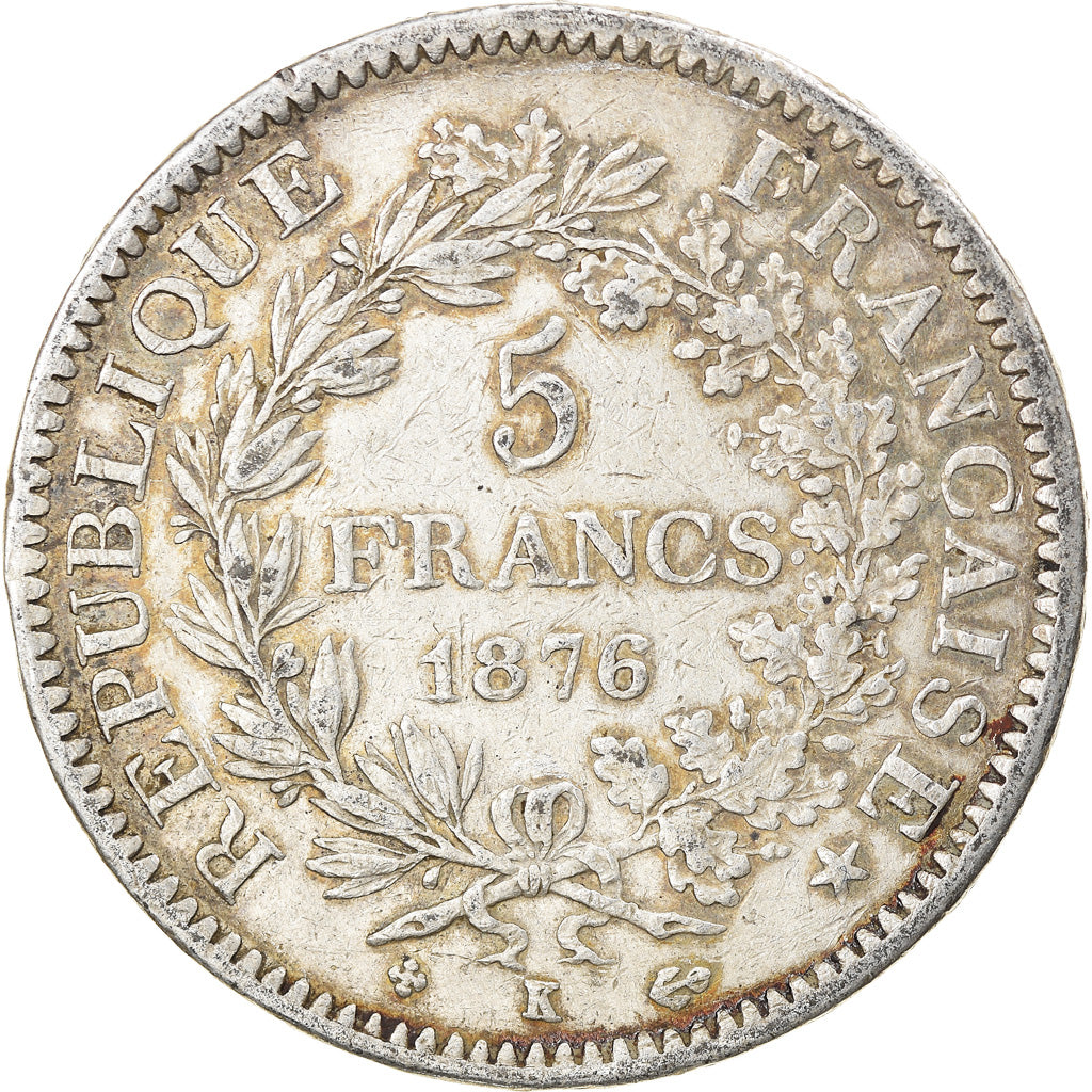 Coin, France, Hercule, 5 Francs, 1876, Bordeaux, EF(40-45), Silver, KM:820.2