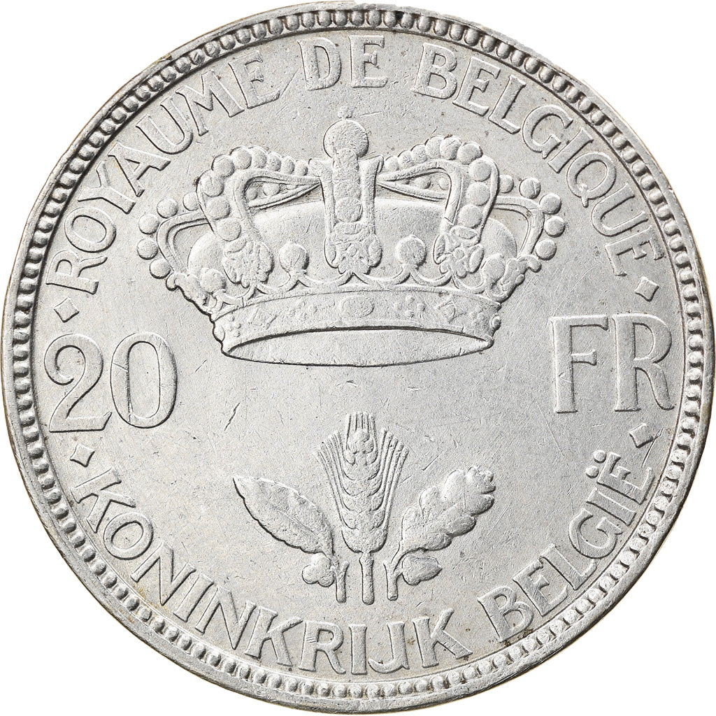 Munten, België, 20 Francs, 20 Frank, 1935, ZF, Zilver, KM:105