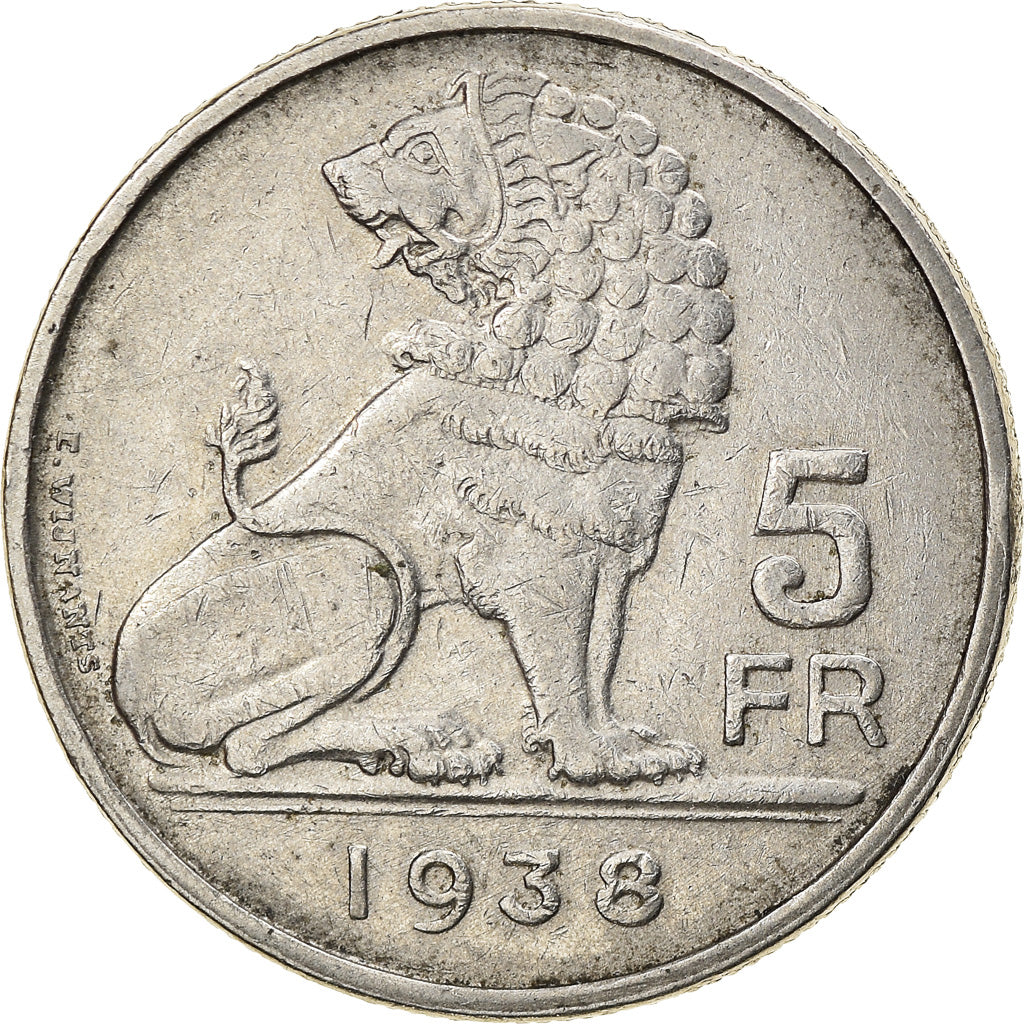 Moneta, Belgia, 5 Francs, 5 Frank, 1938, EF(40-45), Nikiel, KM:116.1