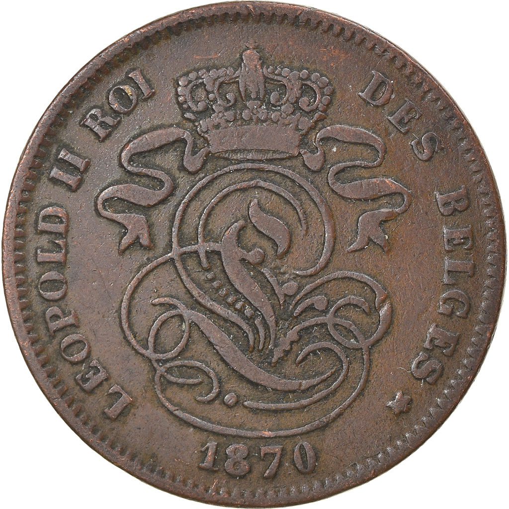 Moeda, Bélgica, Leopold II, 2 Centimes, 1870, EF(40-45), Cobre, KM:35.1