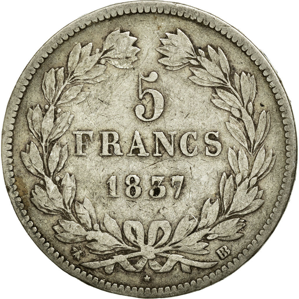 Monnaie, France, Louis-Philippe, 5 Francs, 1837, Strasbourg, TB, Argent