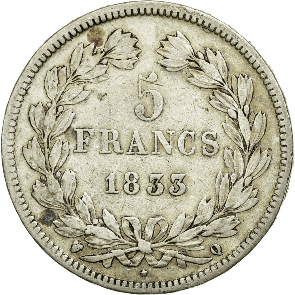 Moneta, Francia, Louis-Philippe, 5 Francs, 1833, Perpignan, MB, Argento