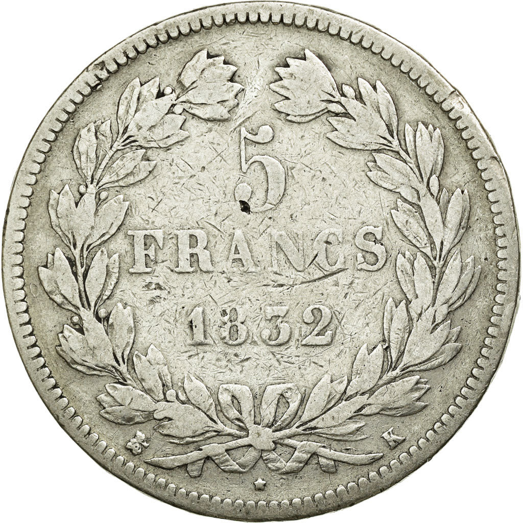 Coin, France, Louis-Philippe, 5 Francs, 1832, Bordeaux, VF(20-25), Silver
