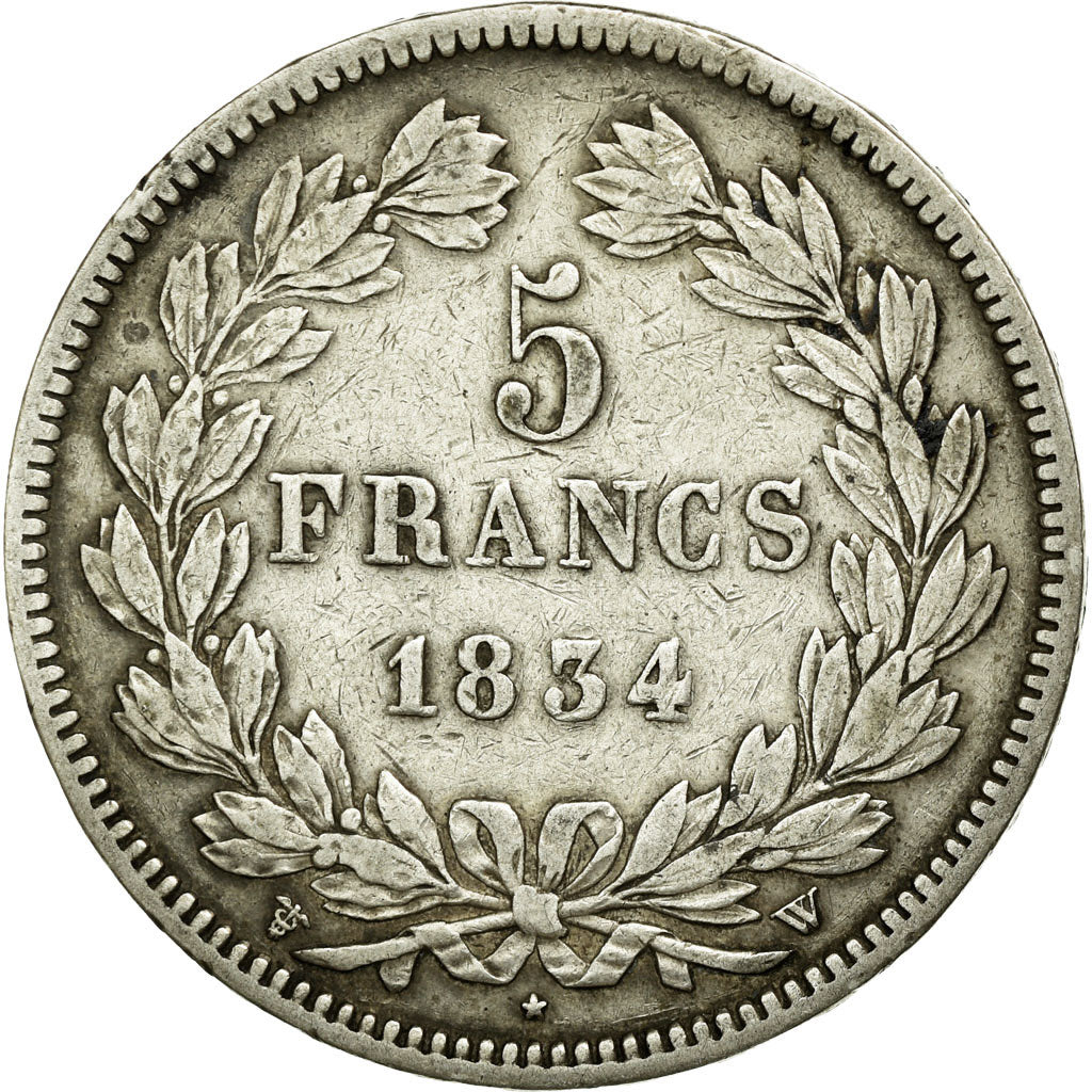 Coin, France, Louis-Philippe, 5 Francs, 1834, Lille, VF(30-35), Silver
