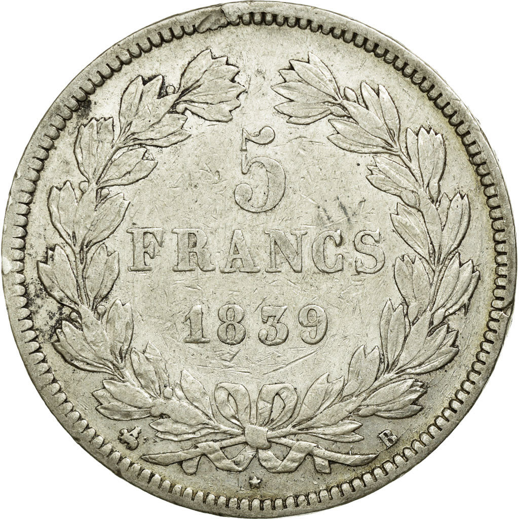 Coin, France, Louis-Philippe, 5 Francs, 1839, Rouen, EF(40-45), Silver