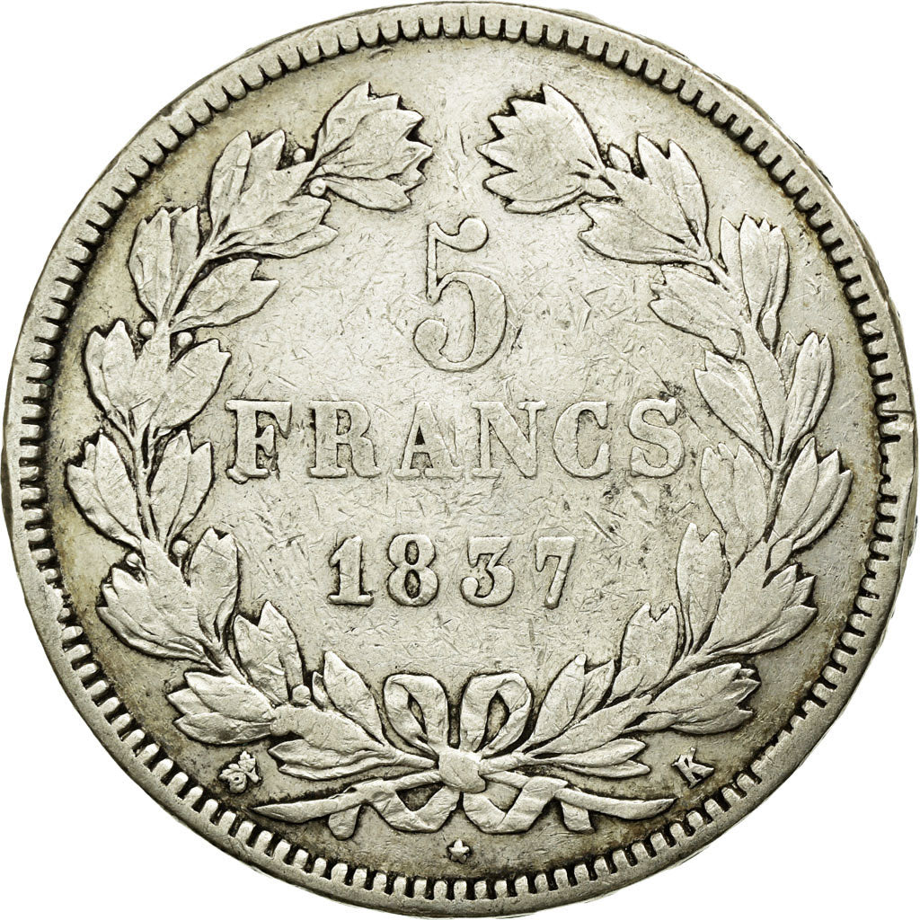Monnaie, France, Louis-Philippe, 5 Francs, 1837, Bordeaux, TB+, Argent