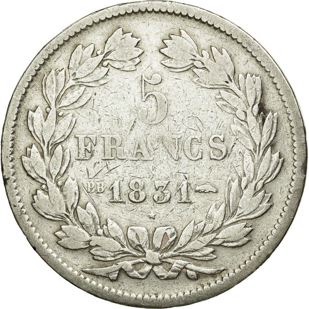 Coin, France, Louis-Philippe, 5 Francs, 1831, Strasbourg, VF(20-25), Silver