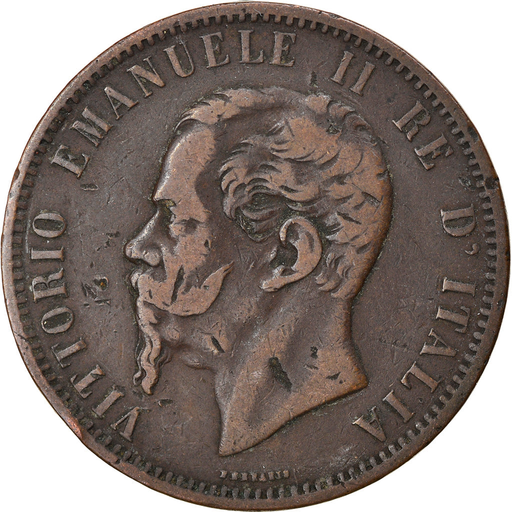 Coin, Italy, Vittorio Emanuele II, 10 Centesimi, 1866, Milan, VF(30-35), Copper