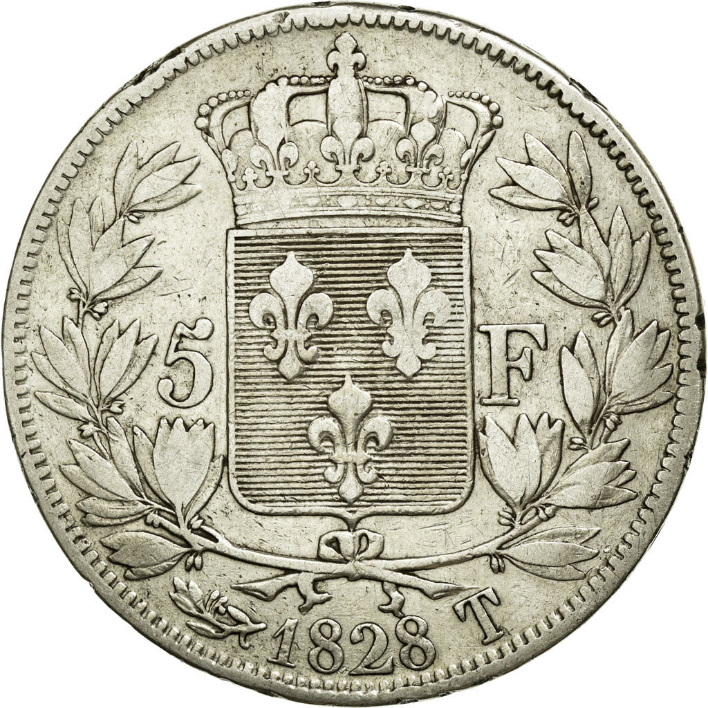 Coin, France, Charles X, 5 Francs, 1828, Nantes, VF(30-35), Silver, KM:728.12