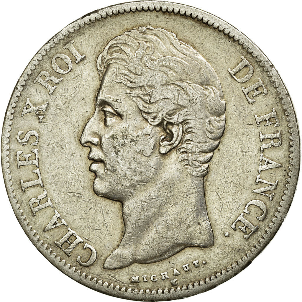 Coin, France, Charles X, 5 Francs, 1828, Lyon, VF(30-35), Silver, KM:728.4