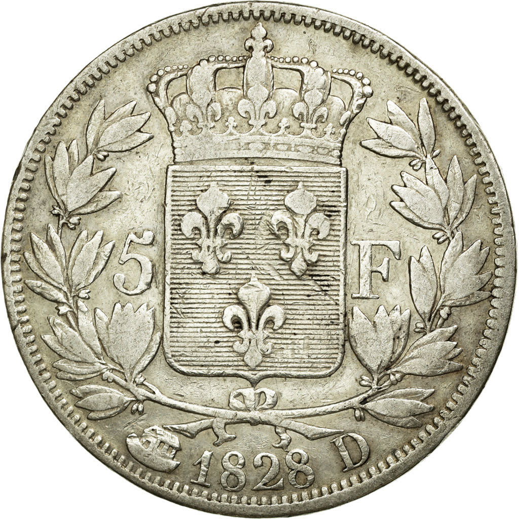 Coin, France, Charles X, 5 Francs, 1828, Lyon, VF(30-35), Silver, KM:728.4