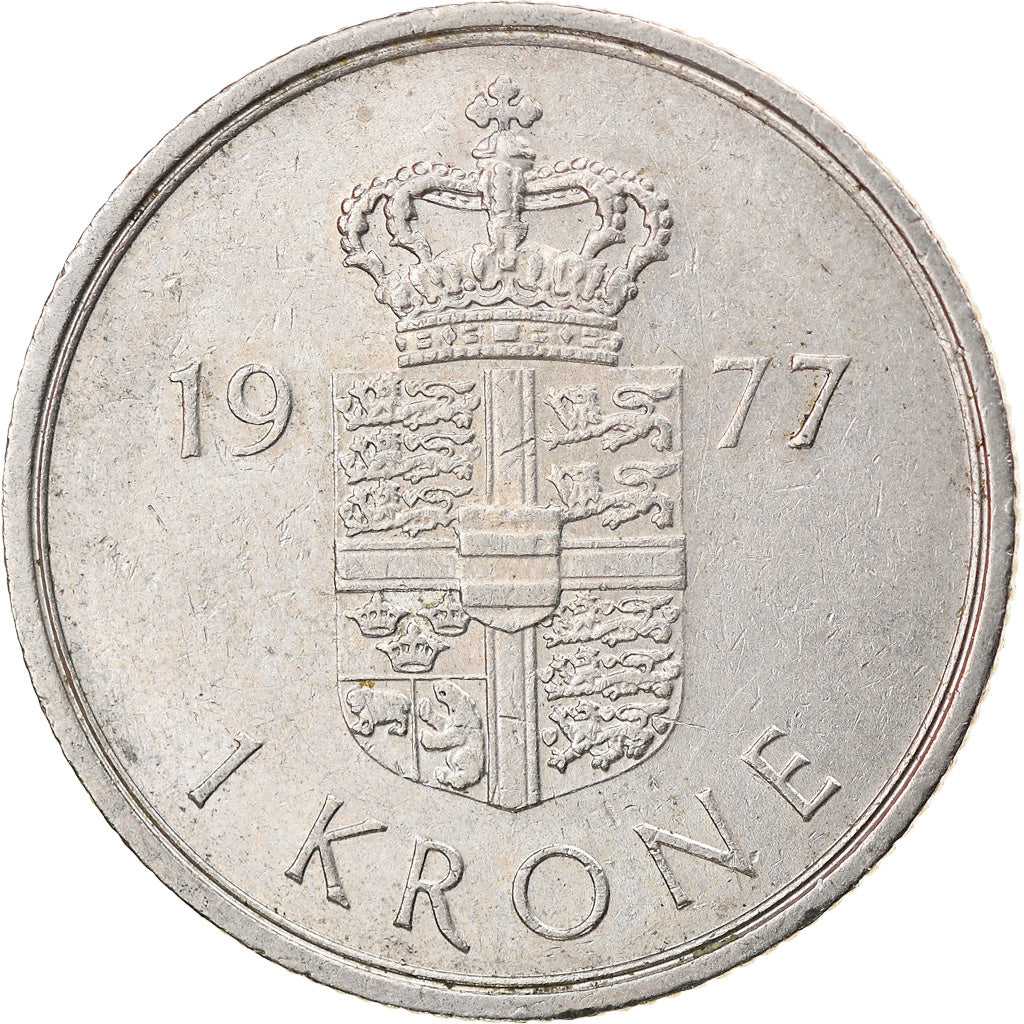 Munten, Denemarken, Margrethe II, Krone, 1977, Copenhagen, FR+, Copper-nickel