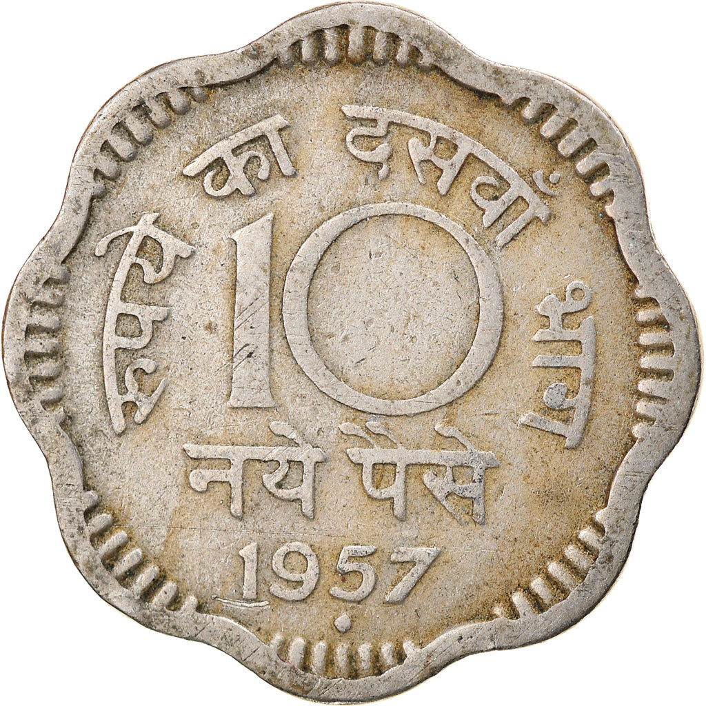 Moeda, ÍNDIA - REPÚBLICA, 10 Naye Paise, 1957, VF(30-35), Cobre-níquel