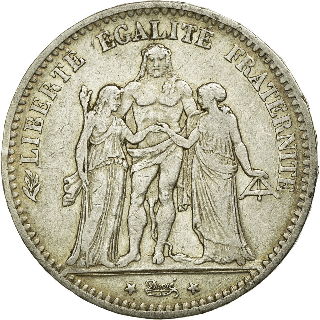 Coin, France, Hercule, 5 Francs, 1876, Bordeaux, EF(40-45), Silver, KM:820.2