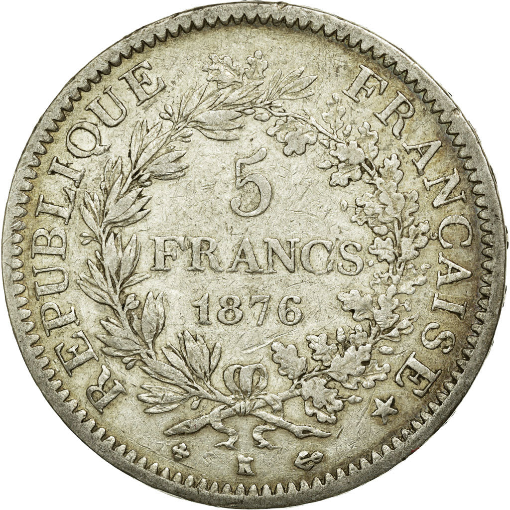 Coin, France, Hercule, 5 Francs, 1876, Bordeaux, EF(40-45), Silver, KM:820.2