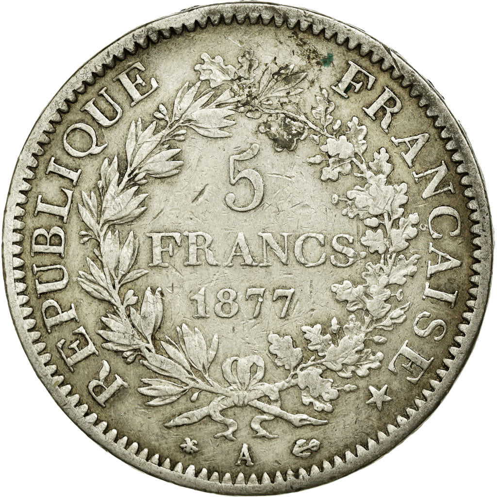 Coin, France, Hercule, 5 Francs, 1877, Paris, VF(30-35), Silver, KM:820.1