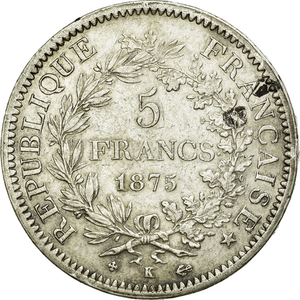 Coin, France, Hercule, 5 Francs, 1875, Bordeaux, EF(40-45), Silver, KM:820.2