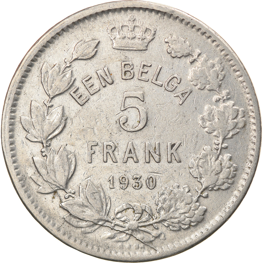 Moneta, Belgia, 5 Francs, 5 Frank, 1930, EF(40-45), Nikiel, KM:98