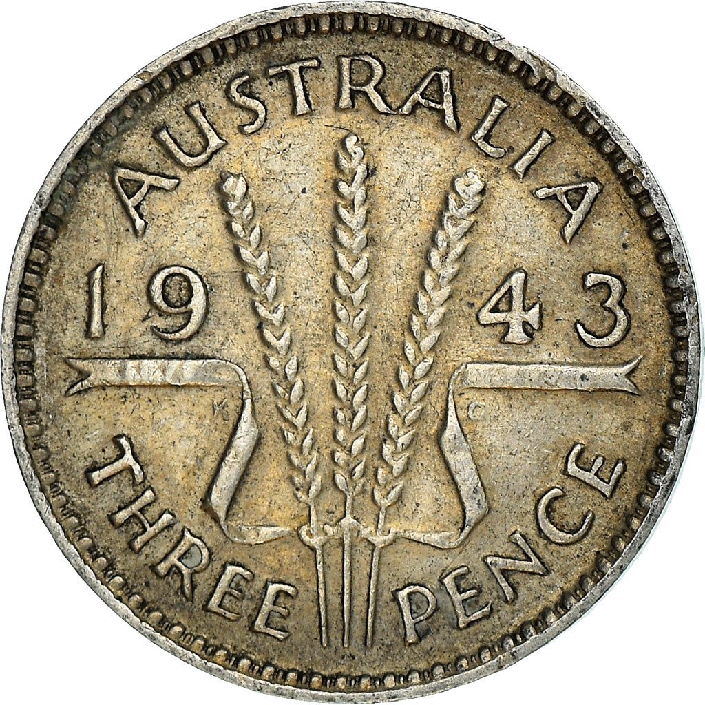 Moeda, Austrália, George VI, Threepence, 1943, Melbourne, EF(40-45), Prata