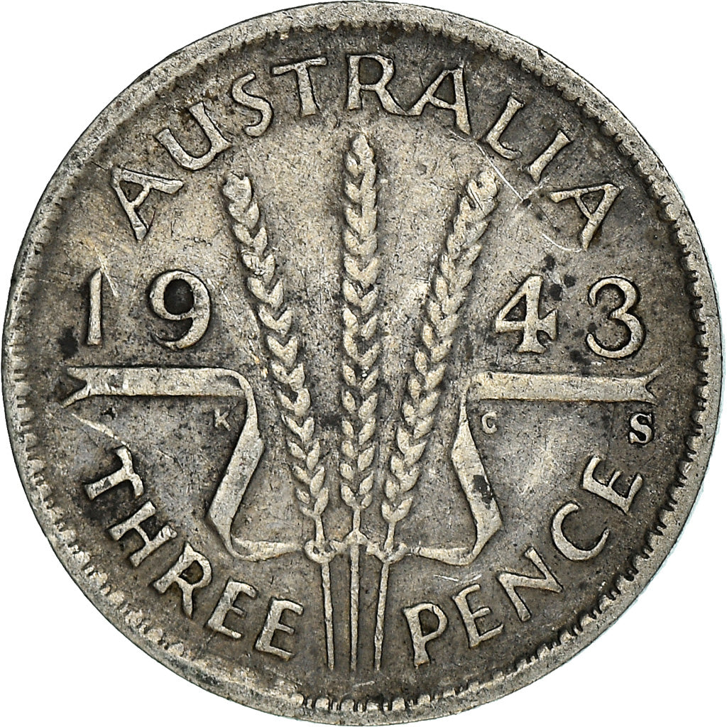 Coin, Australia, George VI, Threepence, 1943, Melbourne, EF(40-45), Silver