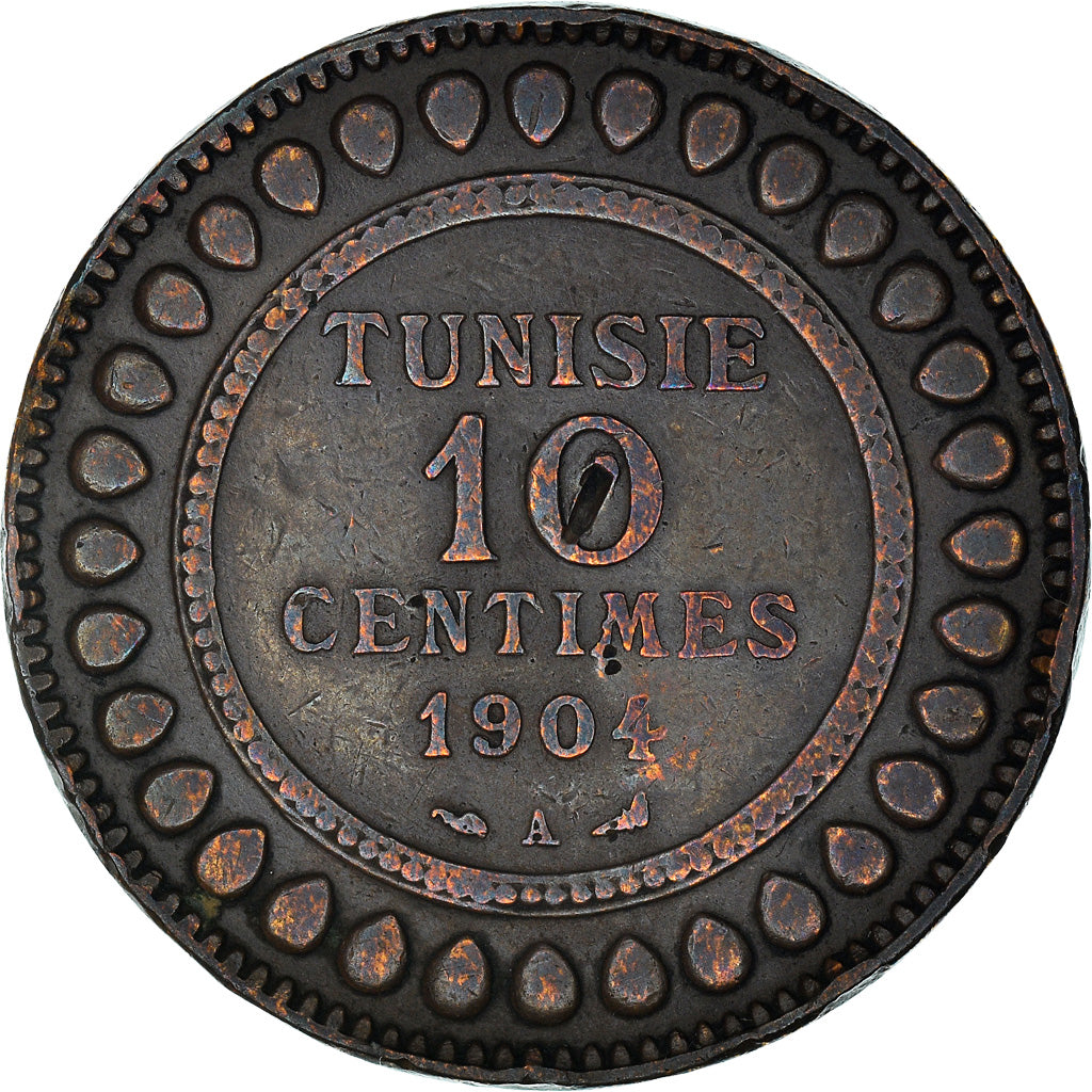 Coin, Tunisia, Muhammad al-Hadi Bey, 10 Centimes, 1904, Paris, VF(30-35)