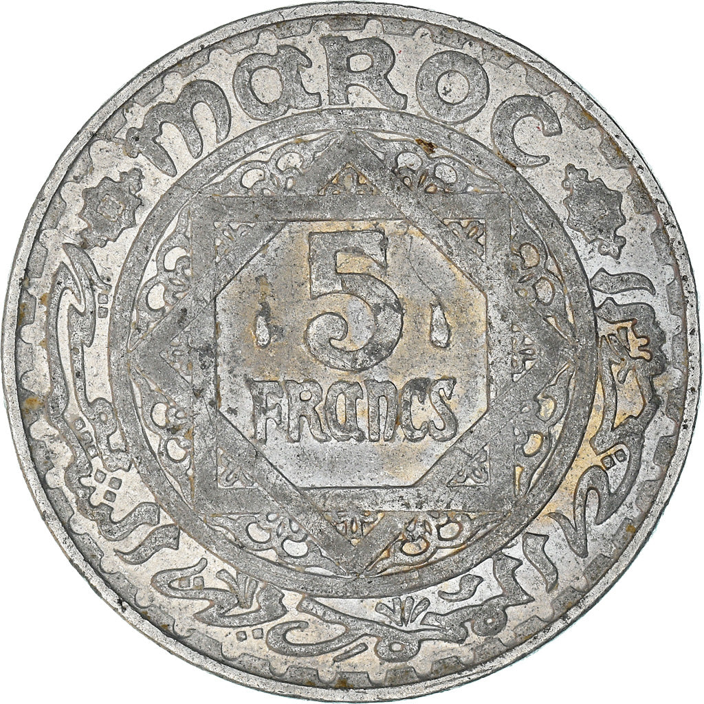 Coin, Morocco, Mohammed V, 5 Francs, 1950, Paris, EF(40-45), Aluminum, KM:48