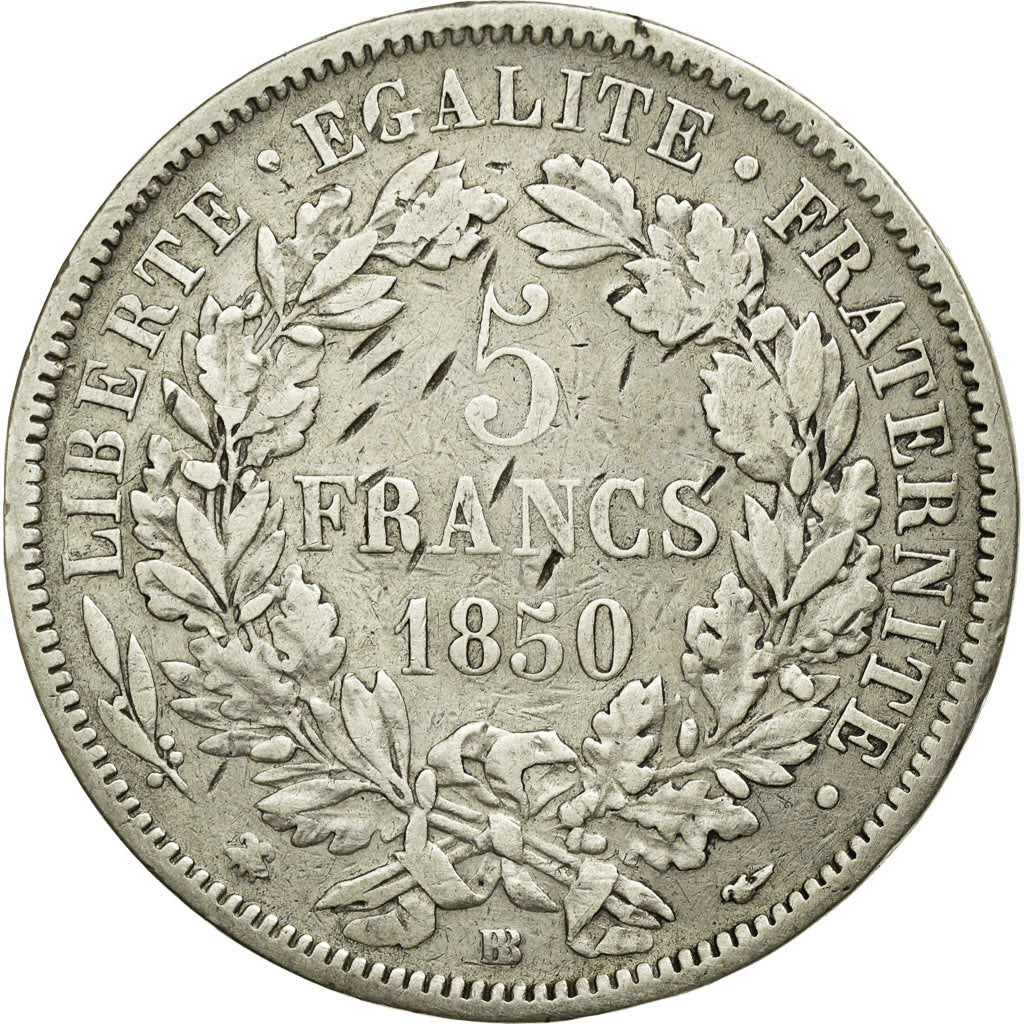 Münze, Frankreich, Cérès, 5 Francs, 1850, Strasbourg, S+, Silber, KM:761.2