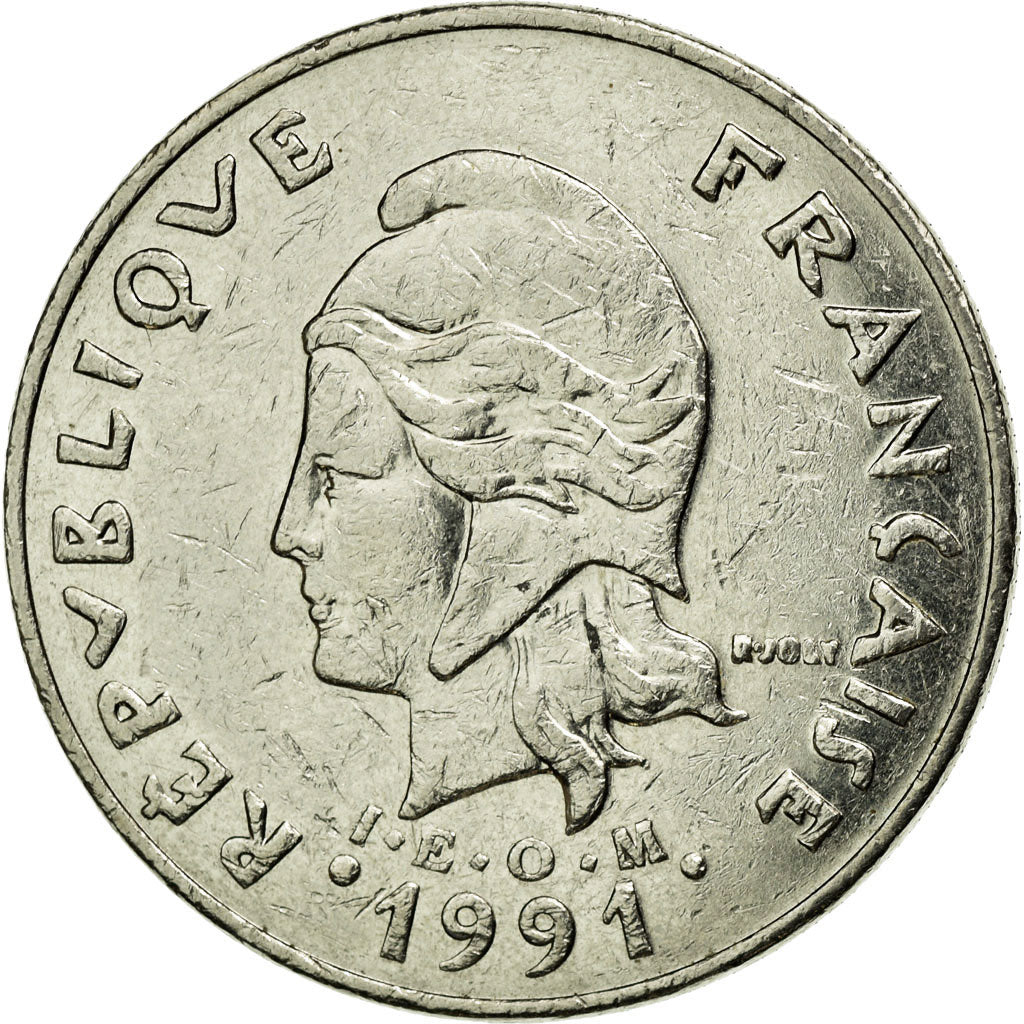 Moneta, Nuova Caledonia, 20 Francs, 1991, Paris, BB+, Nichel, KM:12