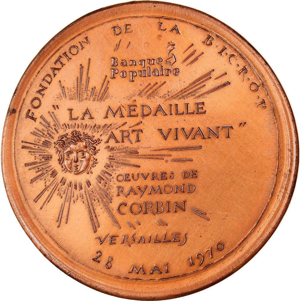 France, Médaille, Savings Bank, Art Vivant, Fondation BICROP, 1970, Corbin