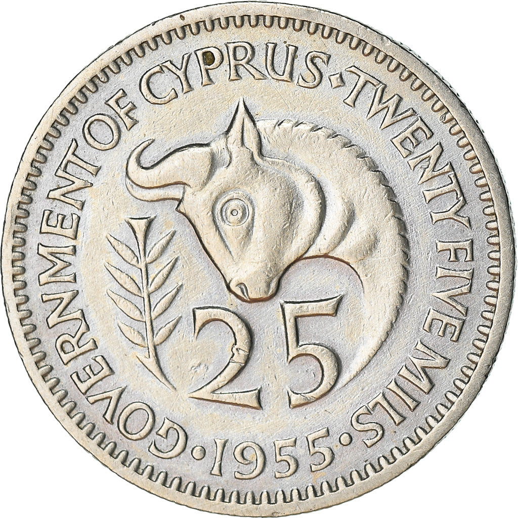 Coin, Cyprus, 25 Mils, 1955, EF(40-45), Copper-nickel, KM:35
