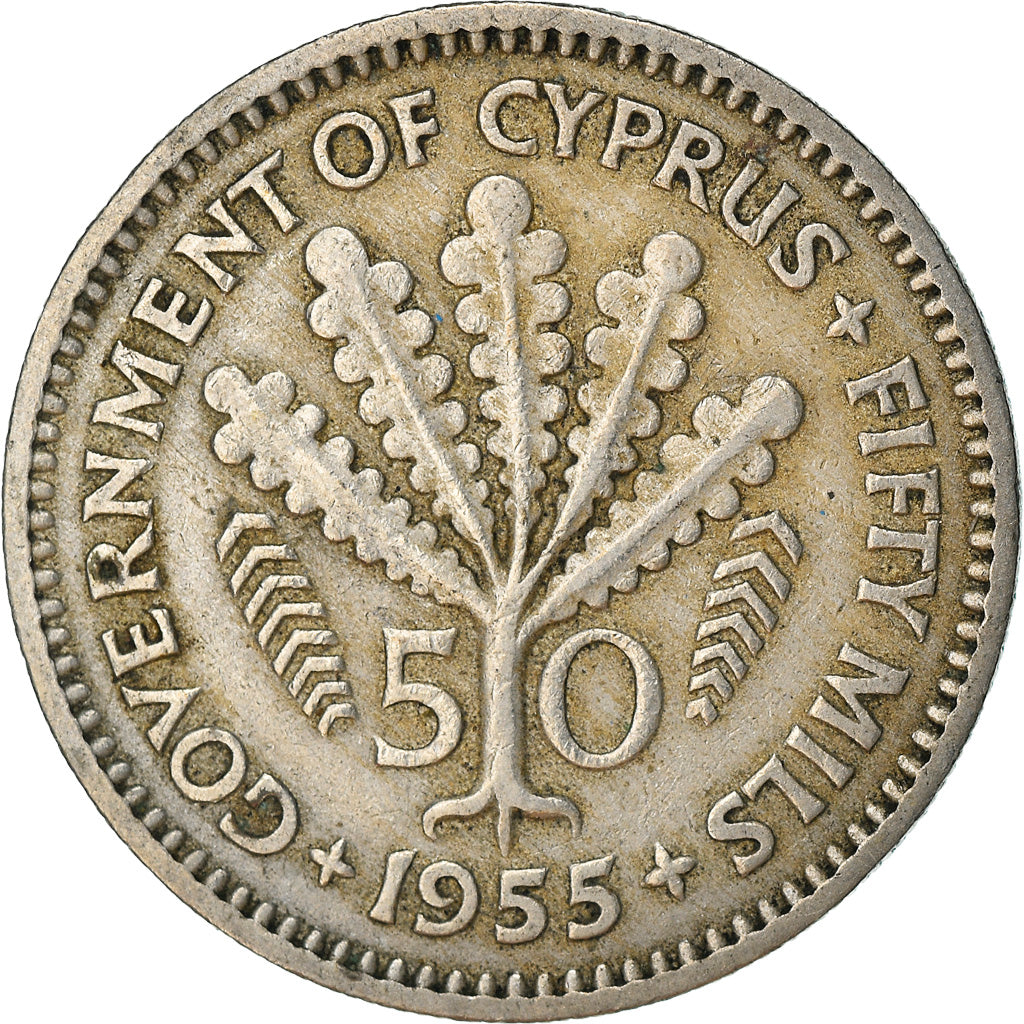 Moneta, Cipro, 50 Mils, 1955, BB, Rame-nichel, KM:36