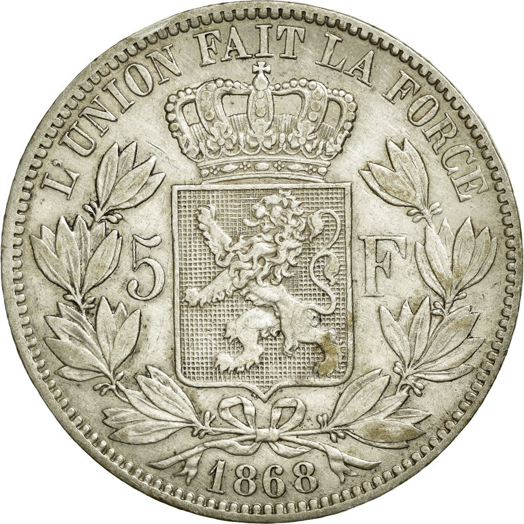 Coin, Belgium, Leopold II, 5 Francs, 5 Frank, 1868, EF(40-45), Silver, KM:24