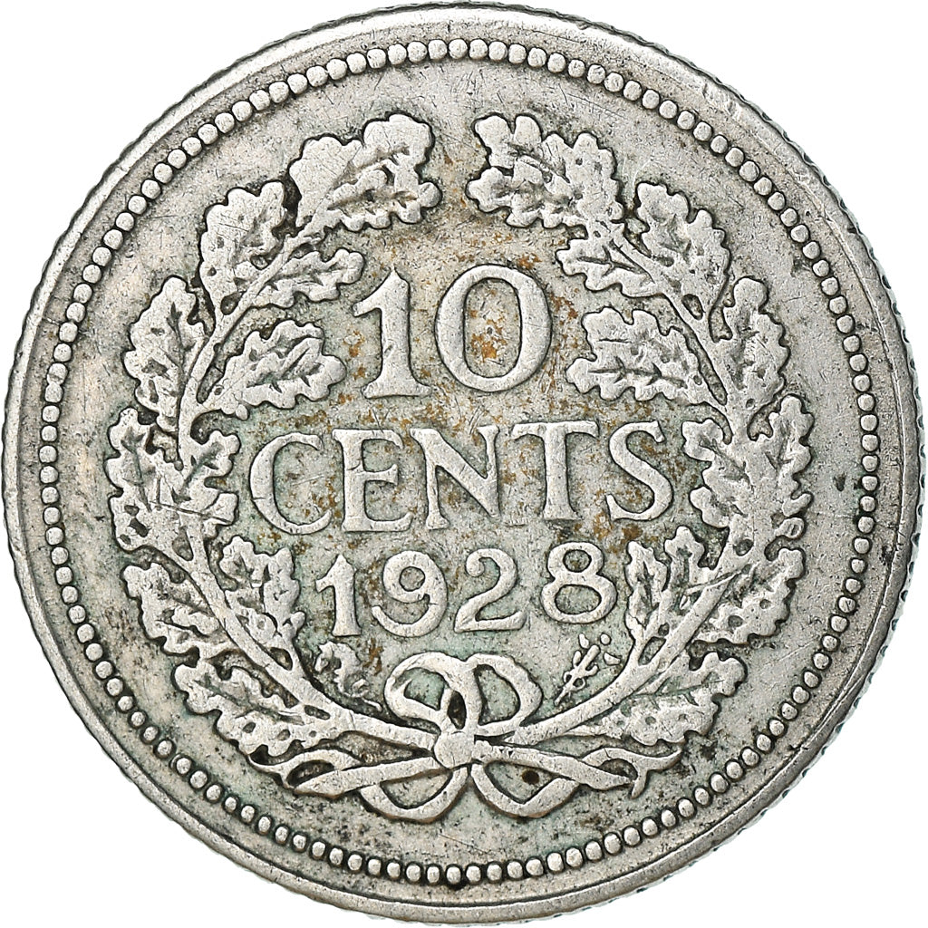 Moneta, Holandia, Wilhelmina I, 10 Cents, 1928, EF(40-45), Srebro, KM:163