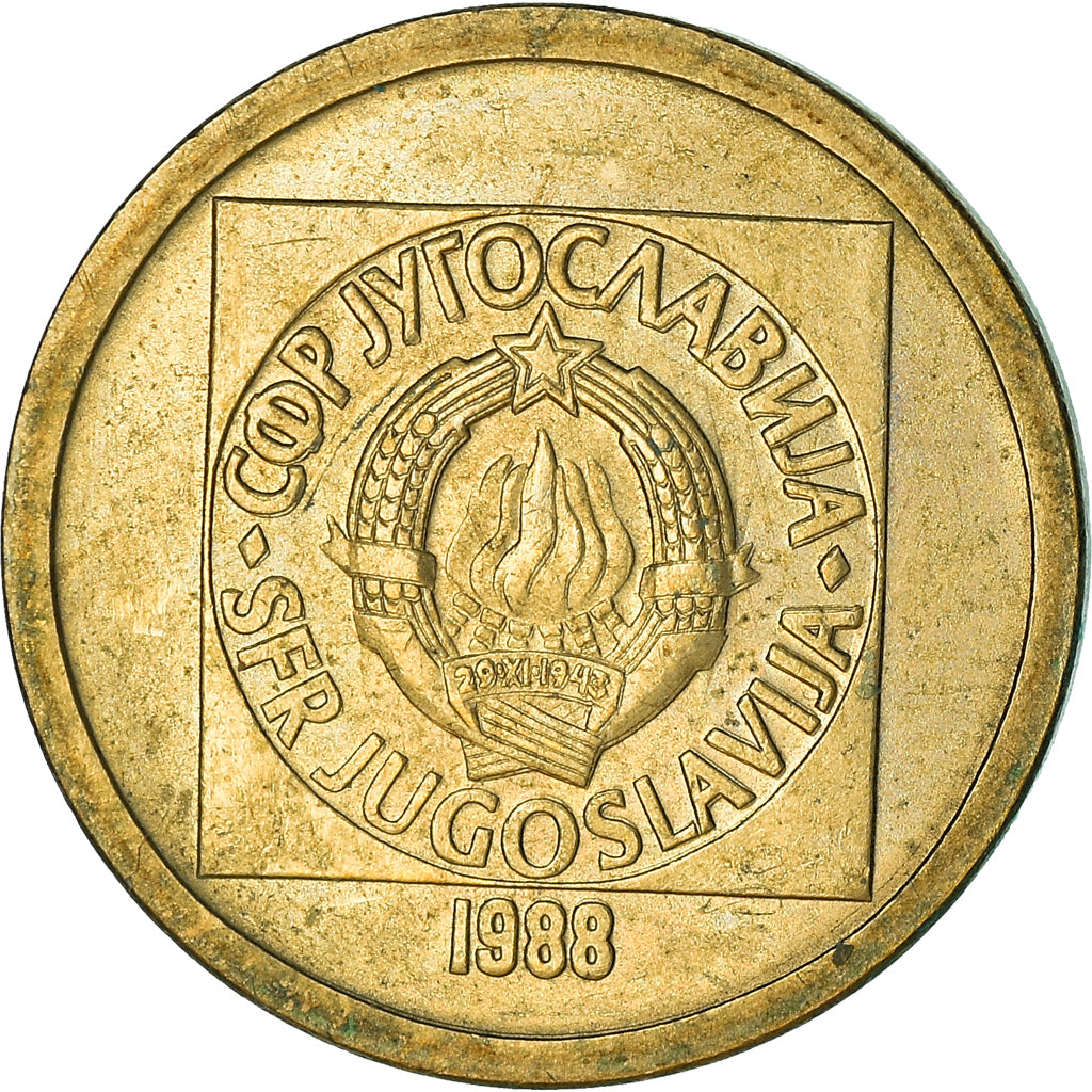 Coin, Yugoslavia, 10 Dinara, 1988, EF(40-45), Brass, KM:131