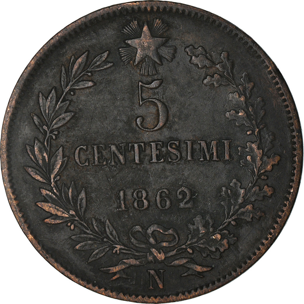 Coin, Italy, Vittorio Emanuele II, 5 Centesimi, 1862, Naples, EF(40-45), Copper