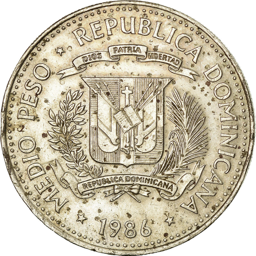 Moeda, República Dominicana, 1/2 Peso, 1986, Dominican Republic Mint