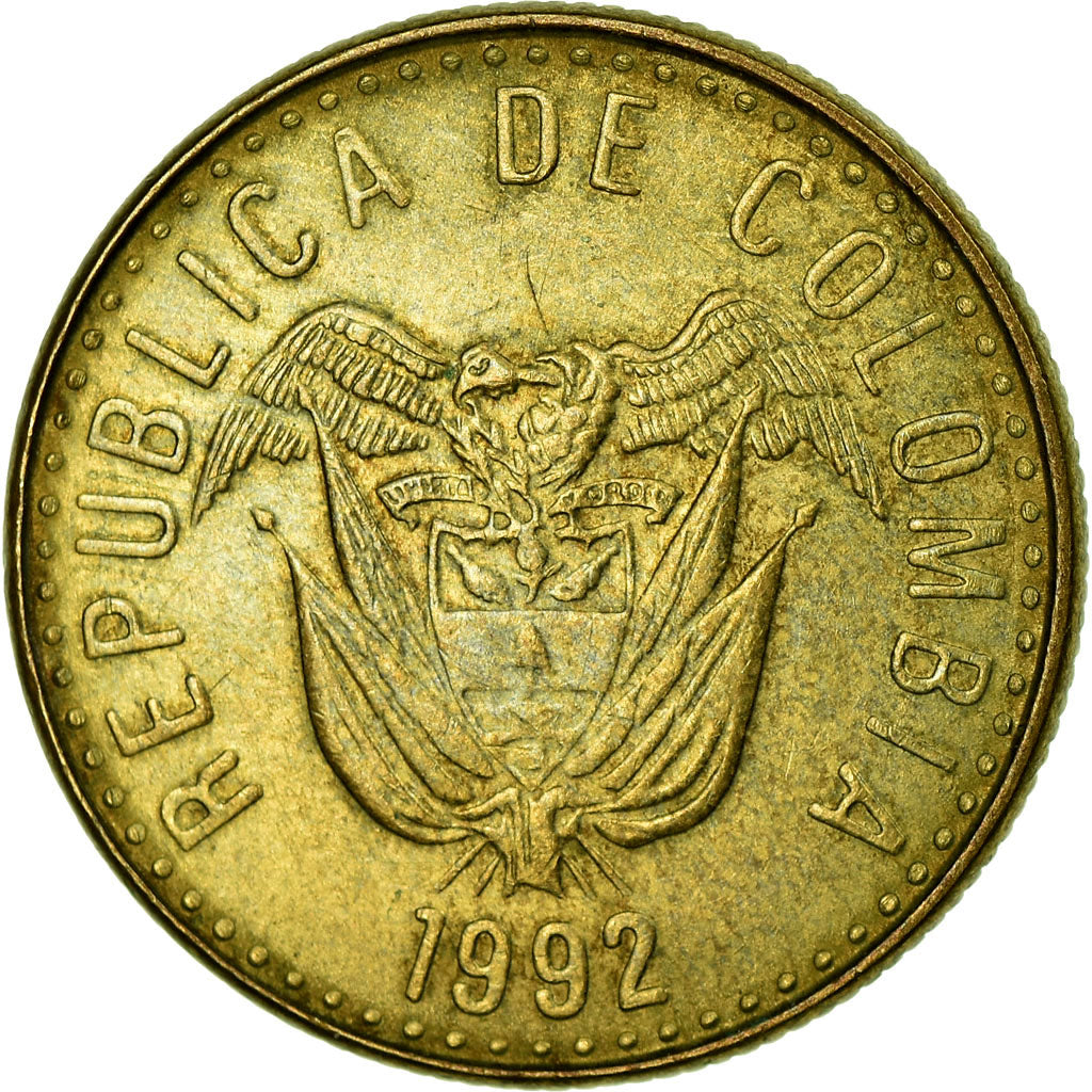 Moneta, Colombia, 20 Pesos, 1992, EF(40-45), Aluminium-Brąz, KM:282.1