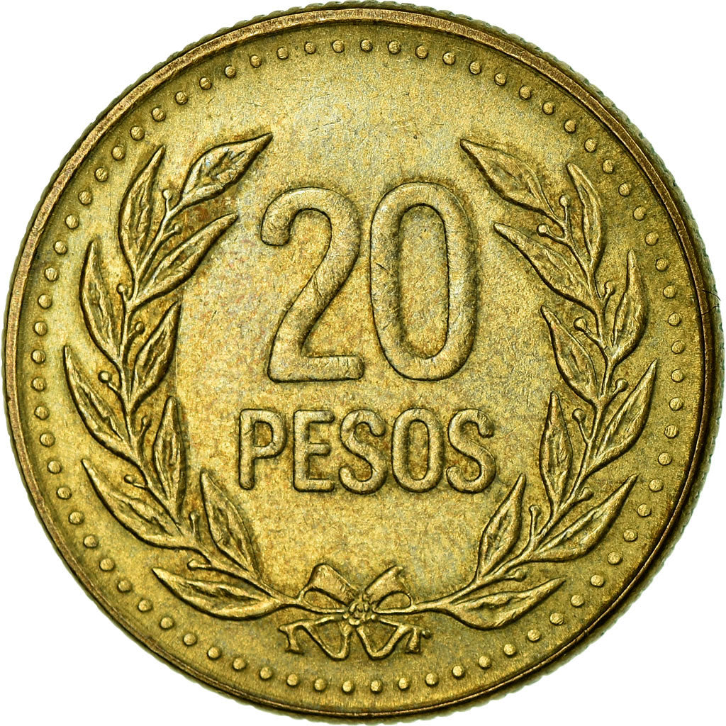 Moneta, Colombia, 20 Pesos, 1992, EF(40-45), Aluminium-Brąz, KM:282.1