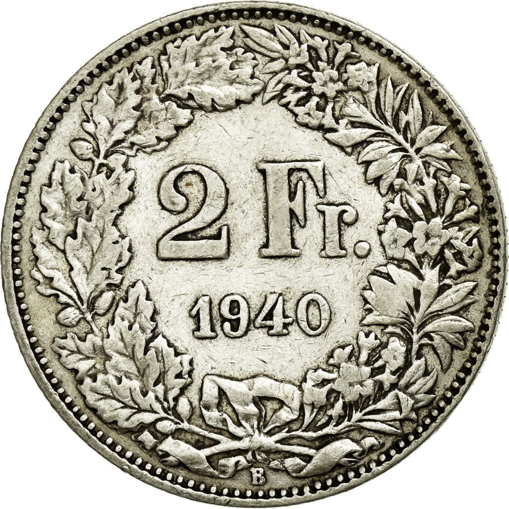 Coin, Switzerland, 2 Francs, 1940, Bern, AU(50-53), Silver, KM:21