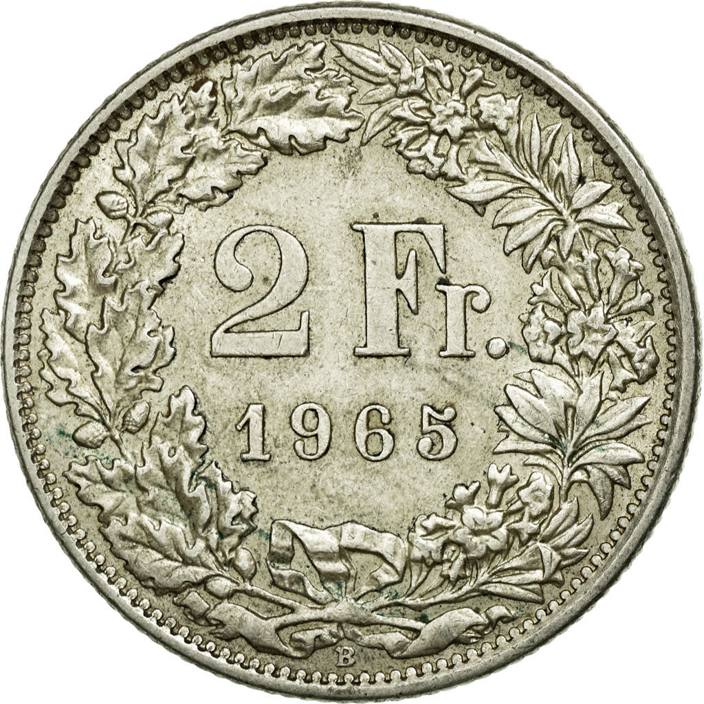 Coin, Switzerland, 2 Francs, 1965, Bern, AU(50-53), Silver, KM:21