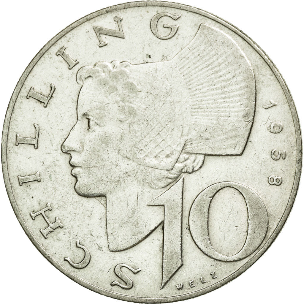 Coin, Austria, 10 Schilling, 1958, AU(50-53), Silver, KM:2882