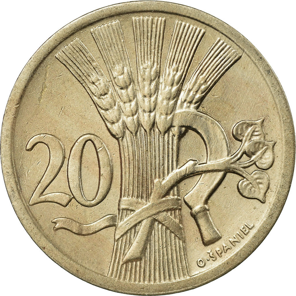 Coin, Czechoslovakia, 20 Haleru, 1938, EF(40-45), Copper-nickel, KM:1