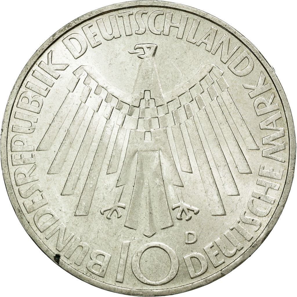 Moneta, Niemcy - RFN, 10 Mark, 1972, Munich, AU(55-58), Srebro, KM:130