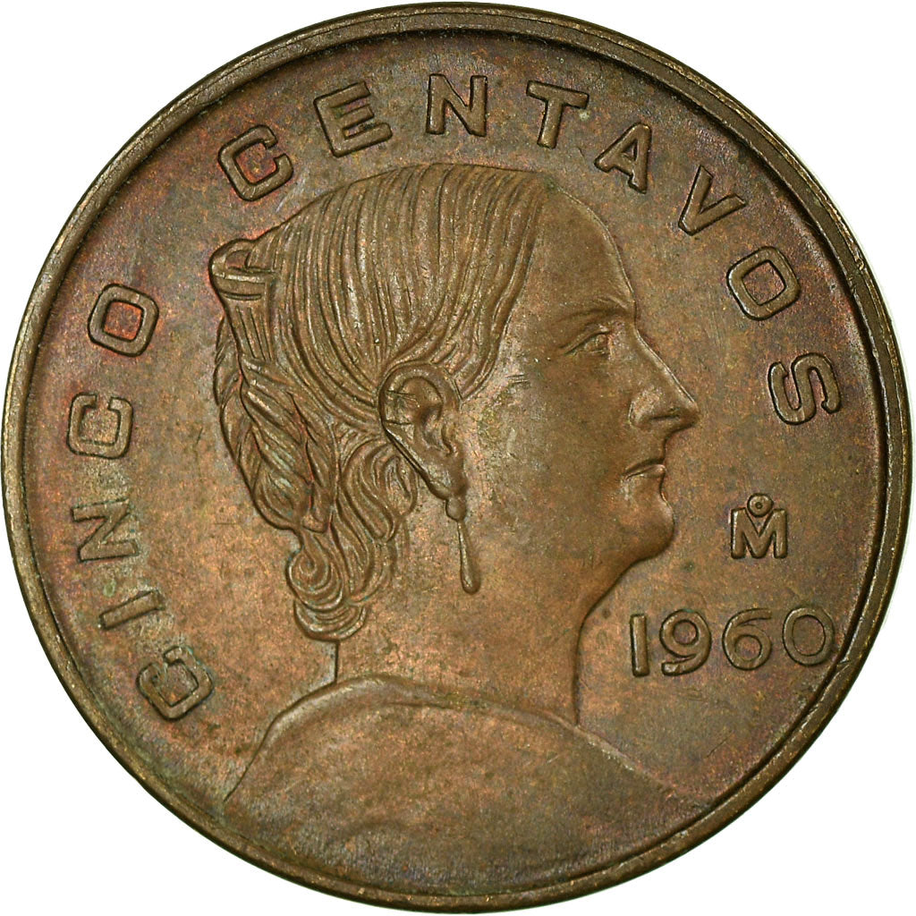 Moneta, Mexico, 5 Centavos, 1960, Mexico City, EF(40-45), Mosiądz, KM:426