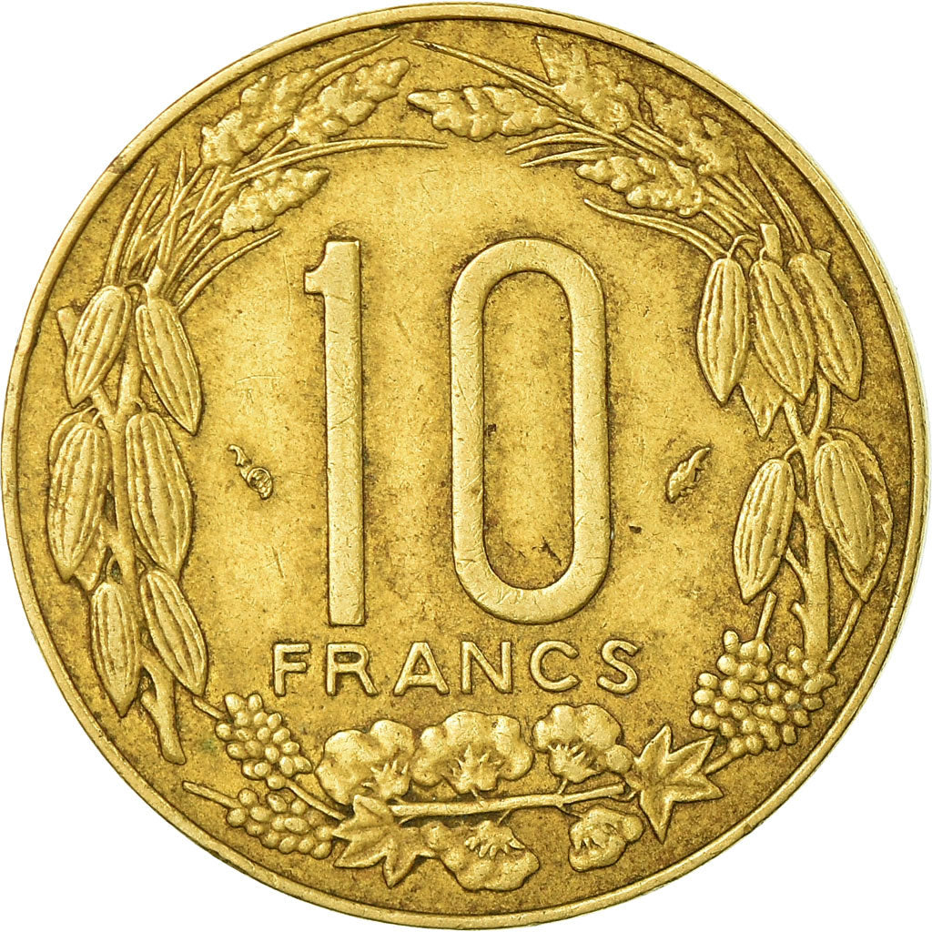 Moneda, Estados del África central, 10 Francs, 1980, Paris, MBC, Aluminio -