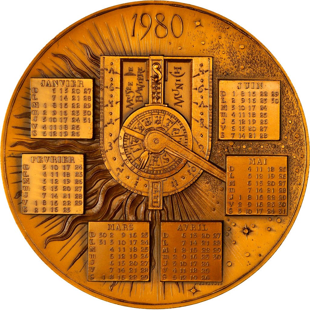 France, Médaille, Calendrier, Musée de Bavière, Munich, 1980, Javaudin, SPL+
