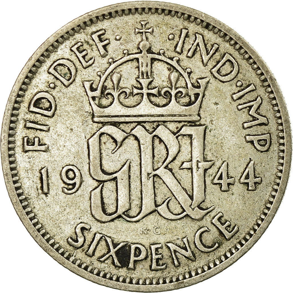 Munten, Groot Bretagne, George VI, 6 Pence, 1944, FR+, Zilver, KM:852